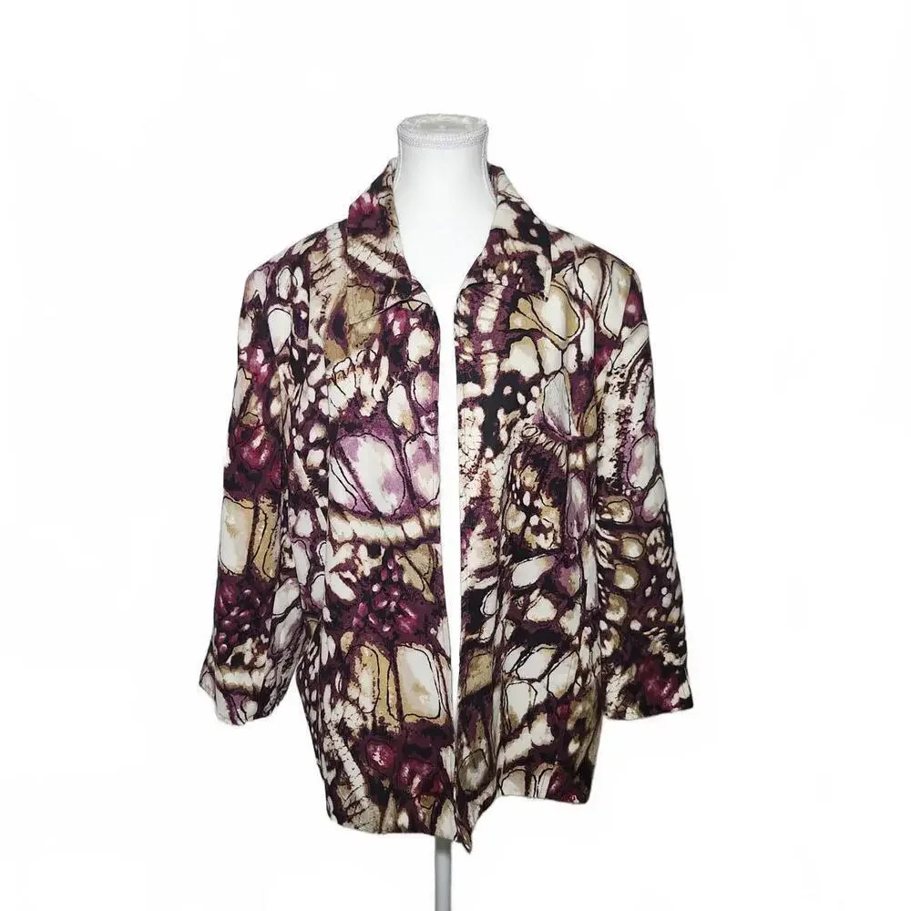 Alfred Dunner Womens Blazer Size 20 Burgundy Multi Print